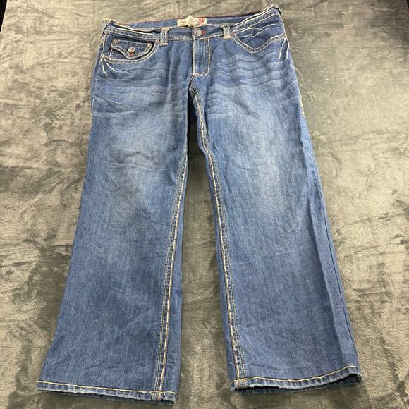 VTG Laguna Beach Jeans Men 40 Y2K Wide Leg White Stitch Streetwear Skull Blue - Picture 2 of 11